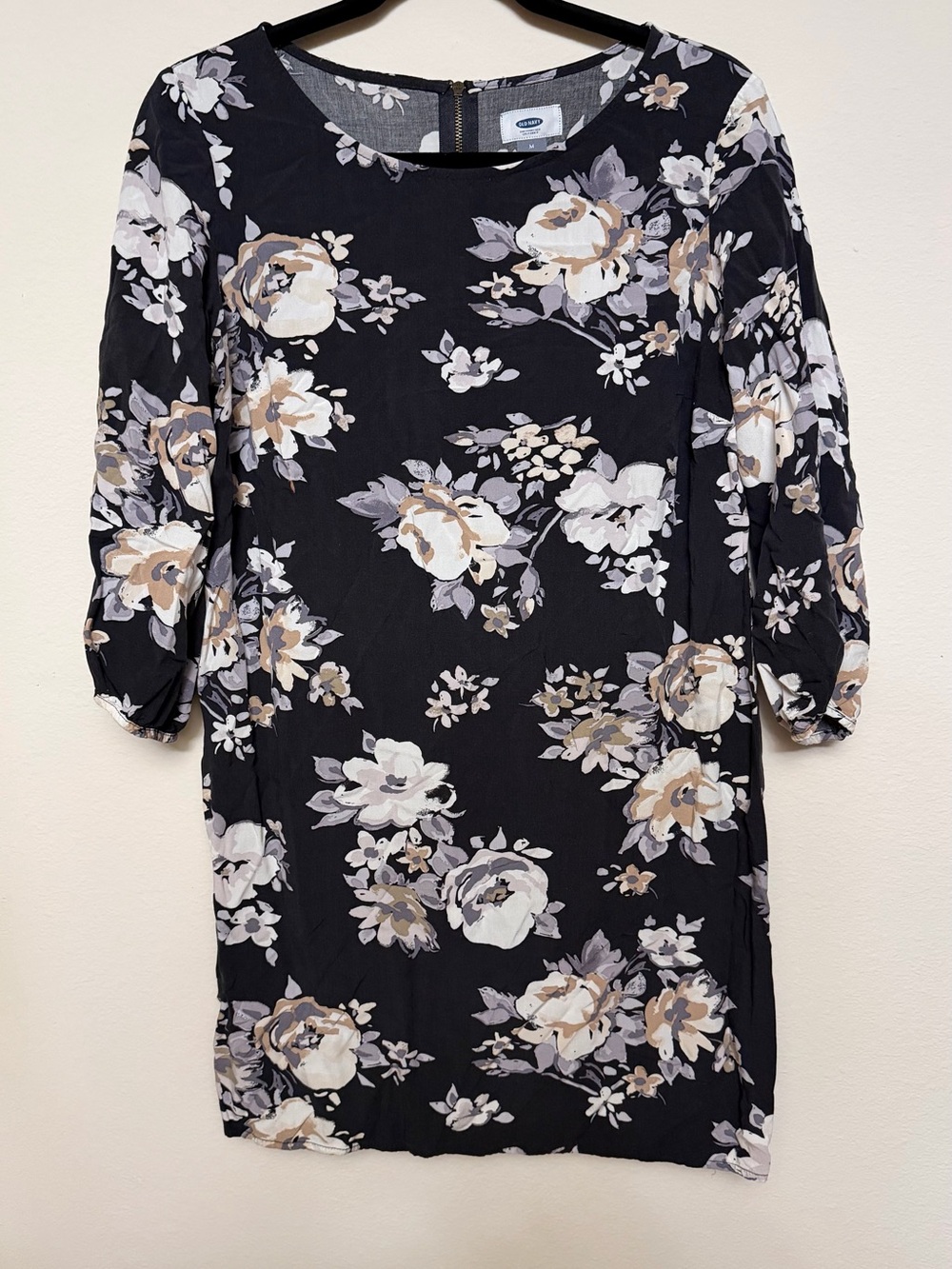 Old Navy Black Floral Mini Dress with Beige & Cream Blooms